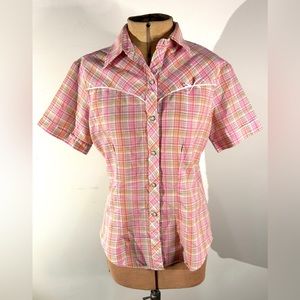 Vintage Dee Cee Pink Cowgirl Pearl Snap Top - Size M